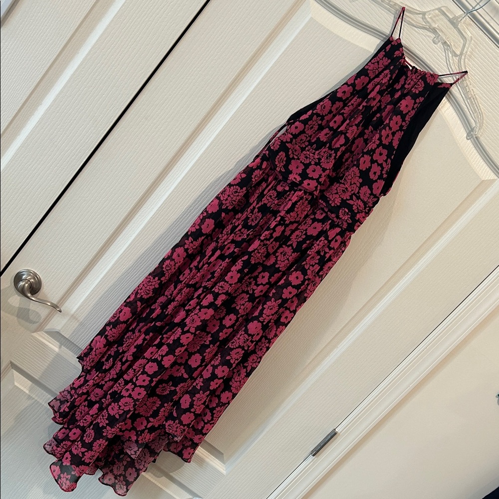 Milly Floral High-Low Dress in Pink and Black